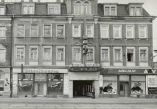 Dresden-Pieschen, Leipziger Straße 76. Wohnhaus (um 1895) mit Läden und Kino "Faunpalast" (Umbau 1929)