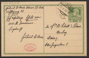 Brief an B. Schott's Söhne : 20.01.1911