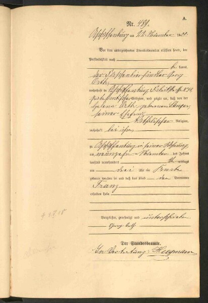 Standesamtsbuch der Stadt Aschaffenburg: Geburten 365/1900 - 184/1901