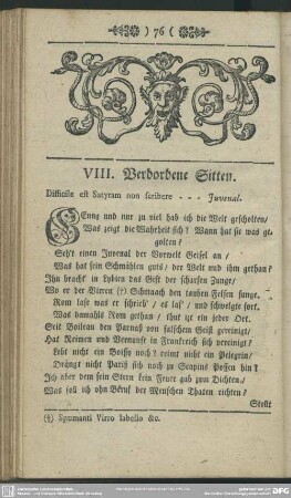 VIII. Verdorbene Sitten