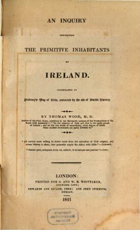 An Inquiry concerning the primitive Inhabitants of Ireland
