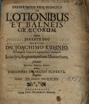 Dissertatio Philologica De Lotionibus Et Balneis Graecorum