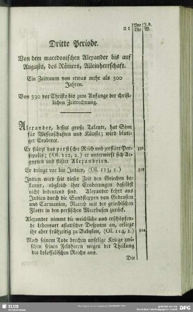 Dritte Periode. Von dem macedonischen Alexander bis auf Augusts, des Römers, Alleinherrschaft
