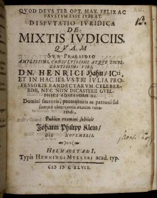 Disputatio Iuridica De Mixtis Iudiciis