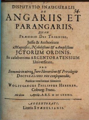 Disputatio Inauguralis De Angariis Et Parangariis