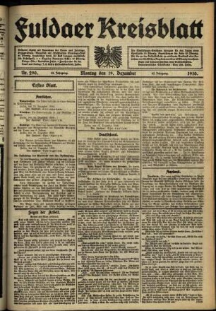Erste Ausgabe vom Montag, den 19. Dezember 1910.