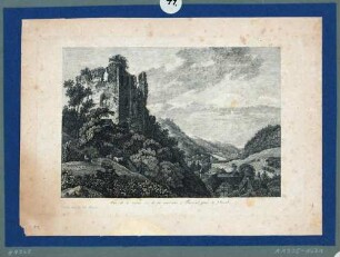 Blick vom Berg auf die Tharandter Burgruine mit Blick in das Weißeritztal in Richtung Hainsberg (Freital), Zustand mit französischer Schrift