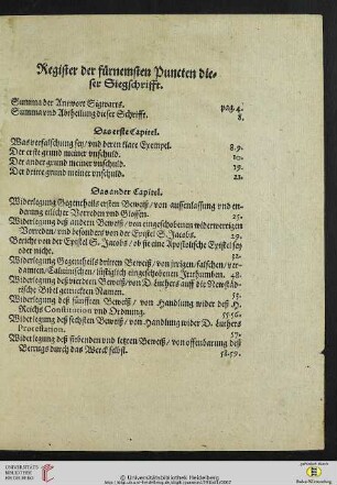 Register der fürnemsten Puncten dieser Siegschrifft