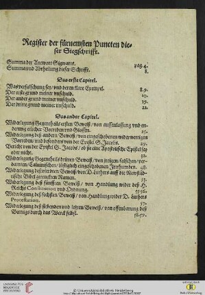 Register der fürnemsten Puncten dieser Siegschrifft
