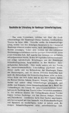 Geschichte der Erforschung der Hamburger Schmetterlingsfauna.