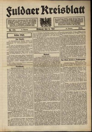Erste Ausgabe vom Mittwoch, den 02. Juli 1913.
