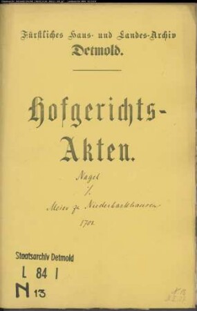 Nagel, Witwe zu Oerlinghausen gegen Meier zu Niederbarkhausen - Schuldforderung