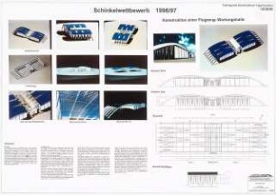 Konstruktion einer Flugzeug-Wartungshalle Schinkelwettbewerb 1997: Perspektivische Ansichten Modellanimation, Ansichten, Grundriss 1:500