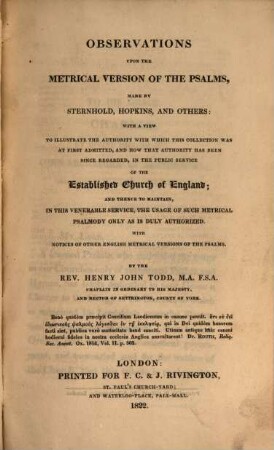 Observations upon the metrical version at the psalms