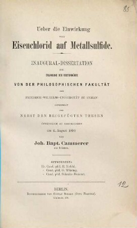 Ueber die Einwirkung von Eisenchlorid auf Metallsulfide