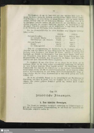 Cap. III. Städtische Finanzen