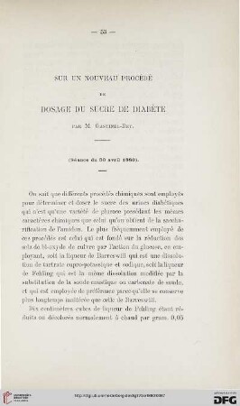 2.Ser. 1.1880: Sur un nouveau procédé de dosage du sucre de diabète