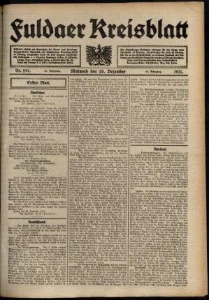 Erste Ausgabe vom Mittwoch, den 20. Dezember 1911.