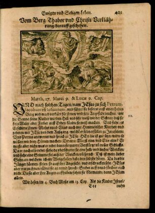 Vom Berg Thabor und Christi Verklährung/ darauff geschehen.