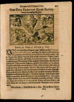 Vom Berg Thabor und Christi Verklährung/ darauff geschehen.