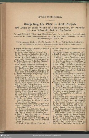 Dritte Abtheilung. Eintheilung der Stadt