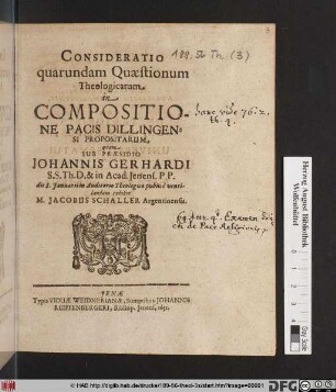 Consideratio quarundam Quaestionum Theologicarum in Compositione Pacis Dillingensi Propositarum