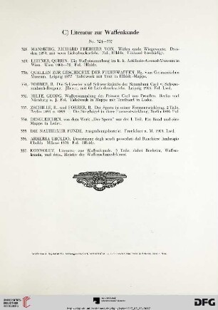 C) Literatur zur Waffenkunde (Nr. 328-337)