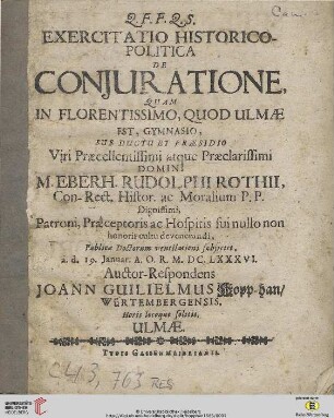 Exercitatio Historico-Politica De Conjuratione