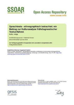 Sprachtests - ethnographisch betrachtet: ein Beitrag zur Kulturanalyse frühdiagnostischer Testverfahren