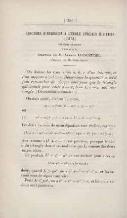 Concours d'admission a l'École Spéciale Militaire (1878).