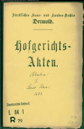 Rhaden, Johann gegen Stadt Horn - Schuldforderung