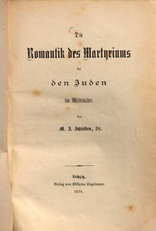 Die Romantik des Martyriums bei den Juden im Mittelalter