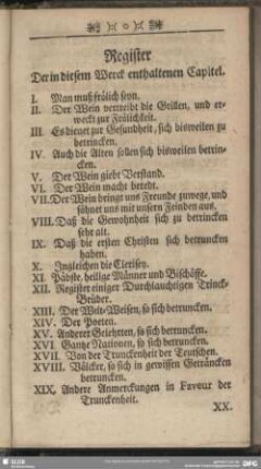 Register Der in diesem Werck enthaltenen Capitel