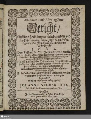 Astronom- und Astrologischer Bericht