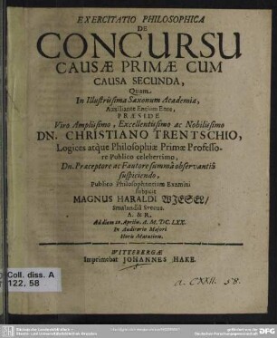 Exercitatio philosophica de concursu causae primae cum causa secunda
