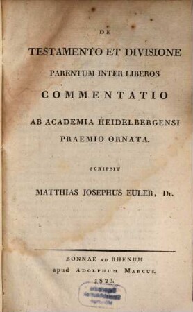 De Testamento et Divisione Parentum inter liberos Commentatio