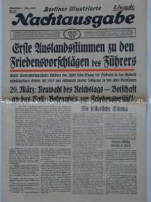 Abendzeitung "Berliner illustrierte Nachtausgabe" zur Rede Hitlers nach der Besetzung des entmilitarisierten Rheinlandes