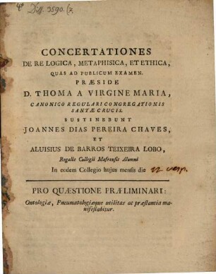 Concertationes de re logica, metaphysica et ethica