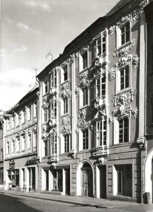 Bautzen, Reichenstraße 12. Wohnhaus (1634/1709, Fassadenschmuck um 1720). Straßenansicht