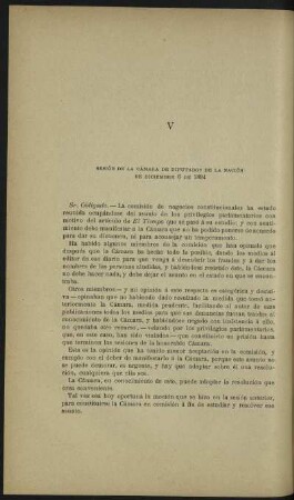 V - Sesión de la Cámara de Diputados de la Nación de diciembre 6 de 1894