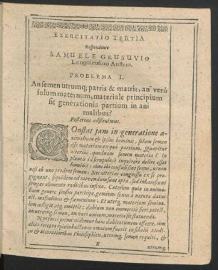 Exercitatio Tertia. Respondente Samuele Geusuvio