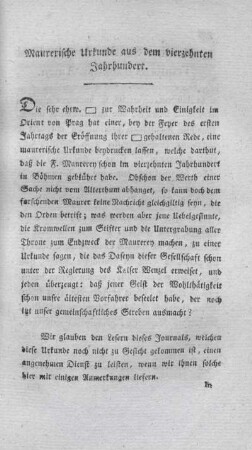 Maurerische Urkunde aus dem vierzehnten Jahrhundert.