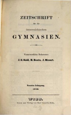 Zeitschrift für die österreichischen Gymnasien, 9. 1858