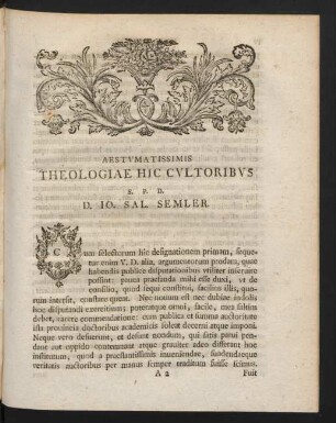 Aestumatissimis Theologiae Hic Cultoribus