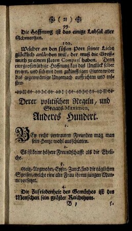 Derer Politischen Regeln, und Staats-Maximen, Anderes Hundert.