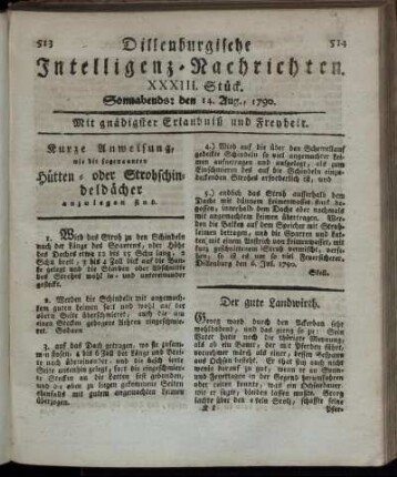 XXXIII. Stück. Sonnabends: den 14. Aug., 1790.