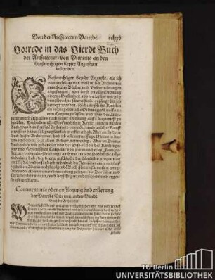 Vorrede in das Vierdt Buch der Architectur/ von Vitruuio an den Großmechtigen Keyser Augustum beschriben.