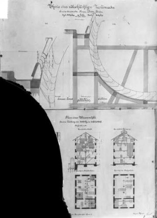 Theorie eines rückschlächtigen Zellenrades, Plan einer Weizenmühle für eine Leistung von 8000 kg in 24 Stunden, halbhoch