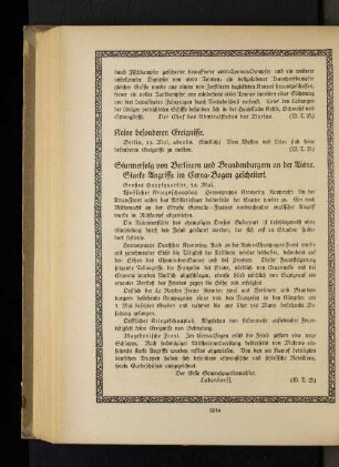 Sturmerfolg von Berlinern und Brandenburgern an der Aisne. Starke Angriffe im Cerna=Bogen gescheitert.