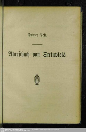 Dritter Teil. Adreßbuch von Steinpleis